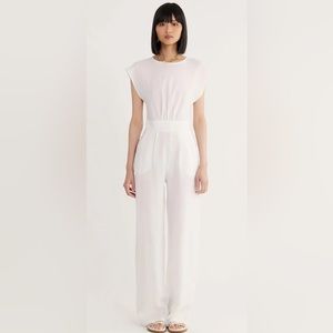 REVOLVE - RUMER WHITE ESTELLE LINEN JUMPSUIT WITH POCKETS & FRONT RUCHIN…